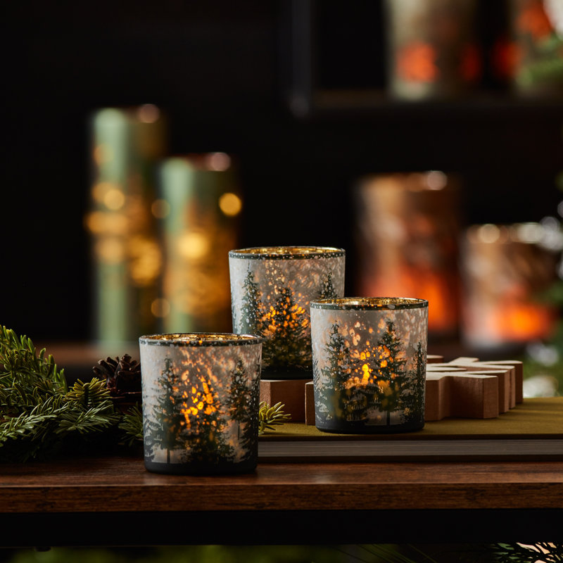 Navy Pine Tree Glass Candle Holder (Set of 2) main image 1